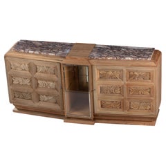 Exquisite Brutalist French Solid Oak Credenza, 1940s