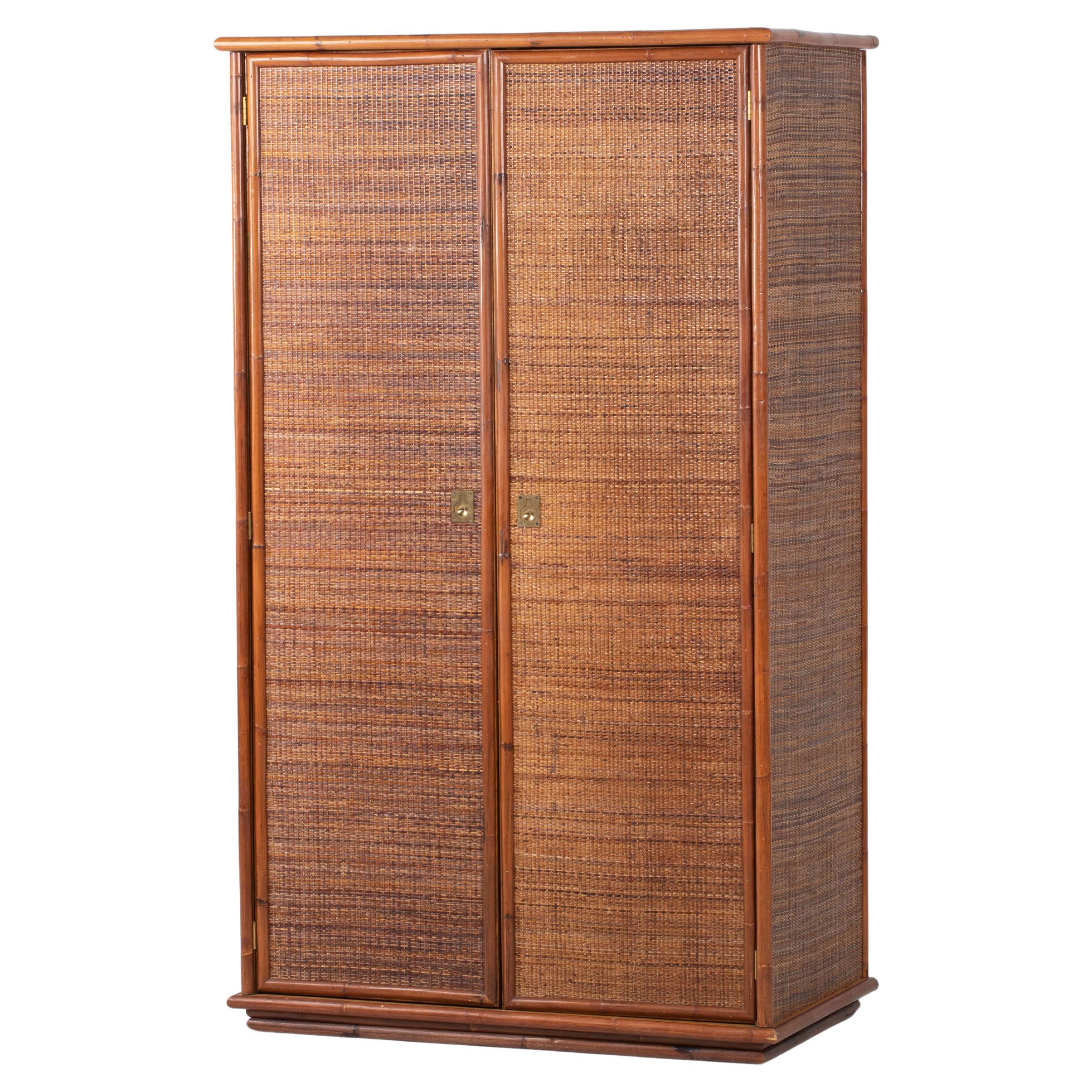 Bamboo/Rattan and Brass Wardrobe by Dal Vera, Italy, 1970s