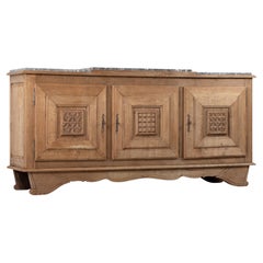 Sculptural Art Deco Solid Oak Credenza, France, 1940s