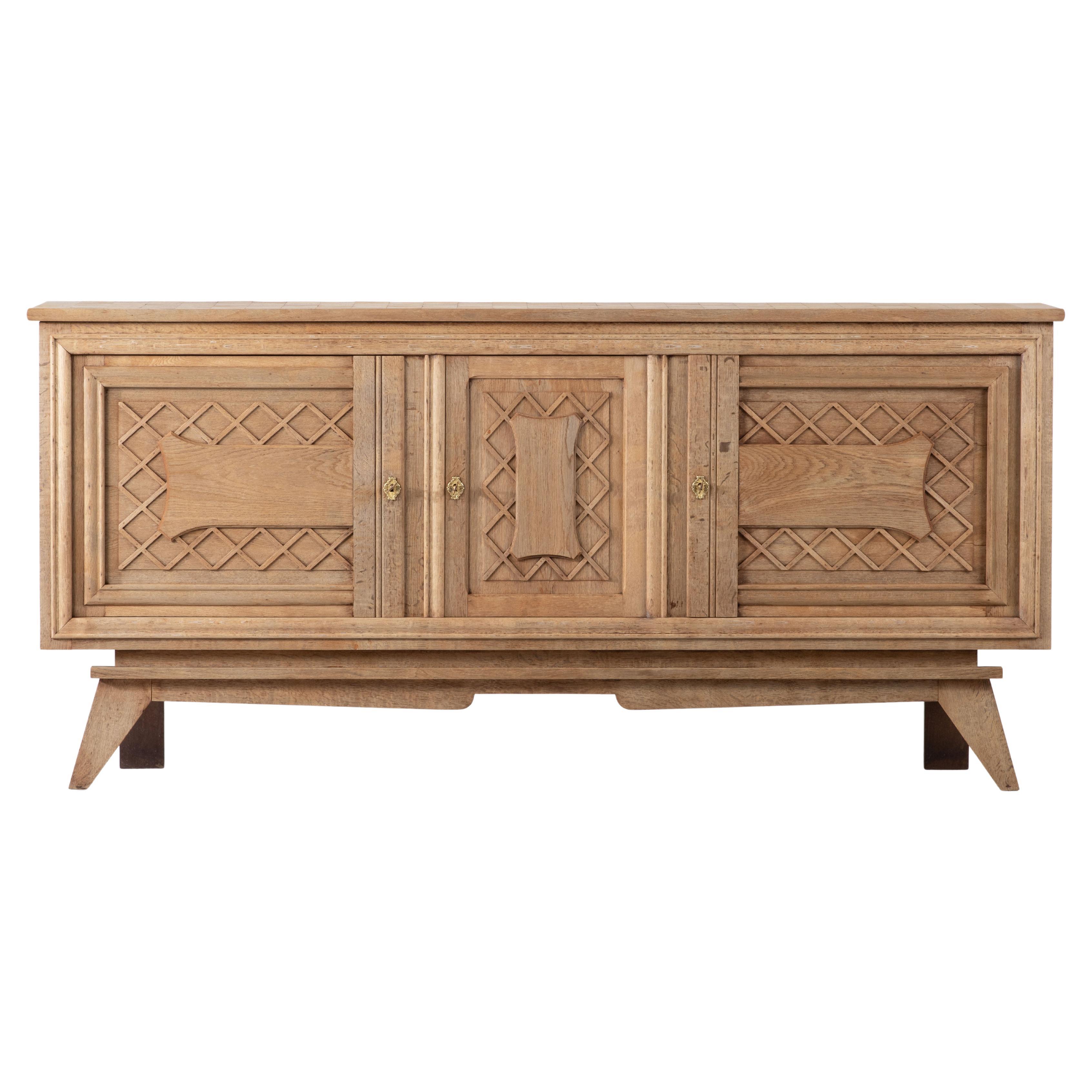 A Composition of Geometric Restraint: French Buffet with Lattice Carvings For Sale