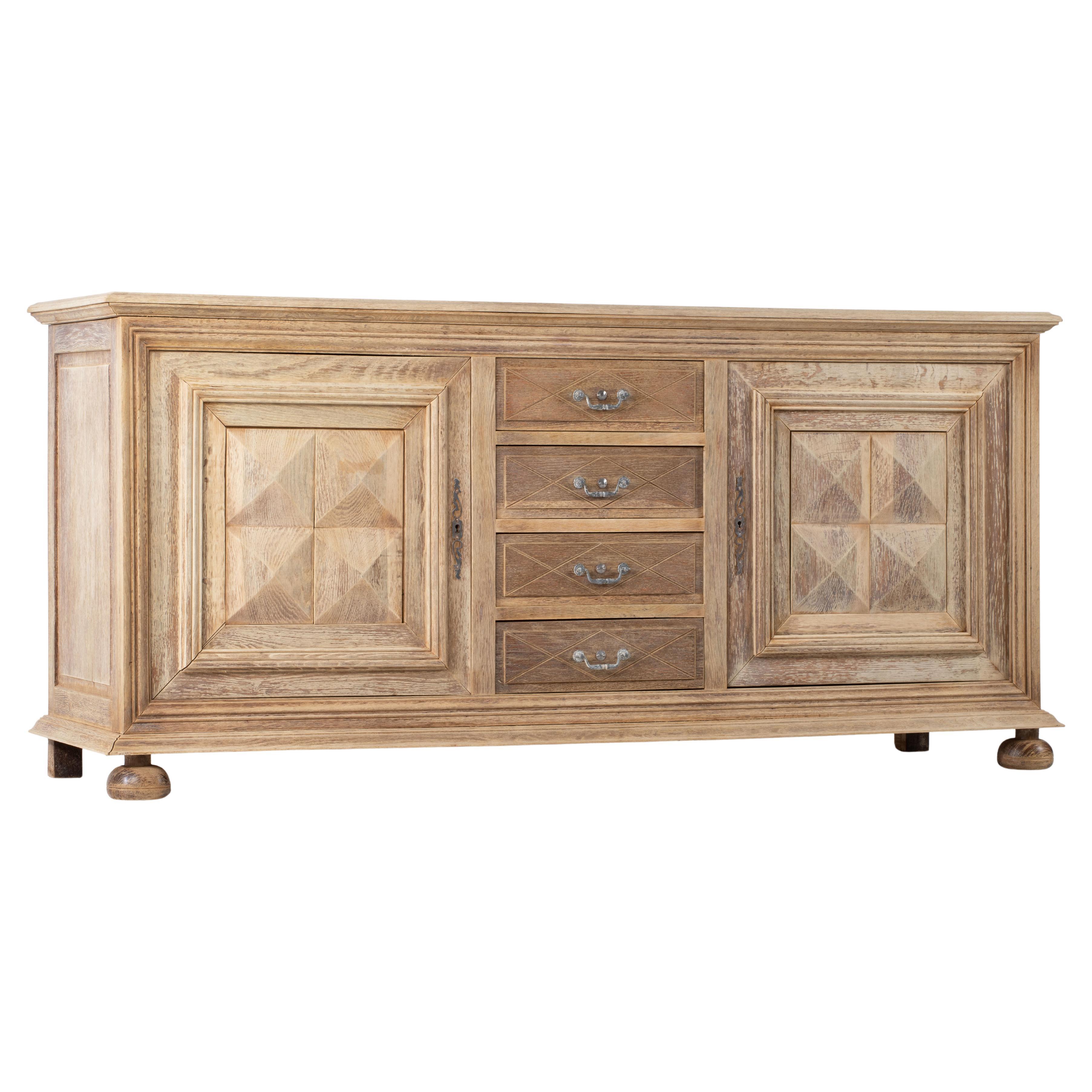 Solid Oak Credenza with Graphic Details, France