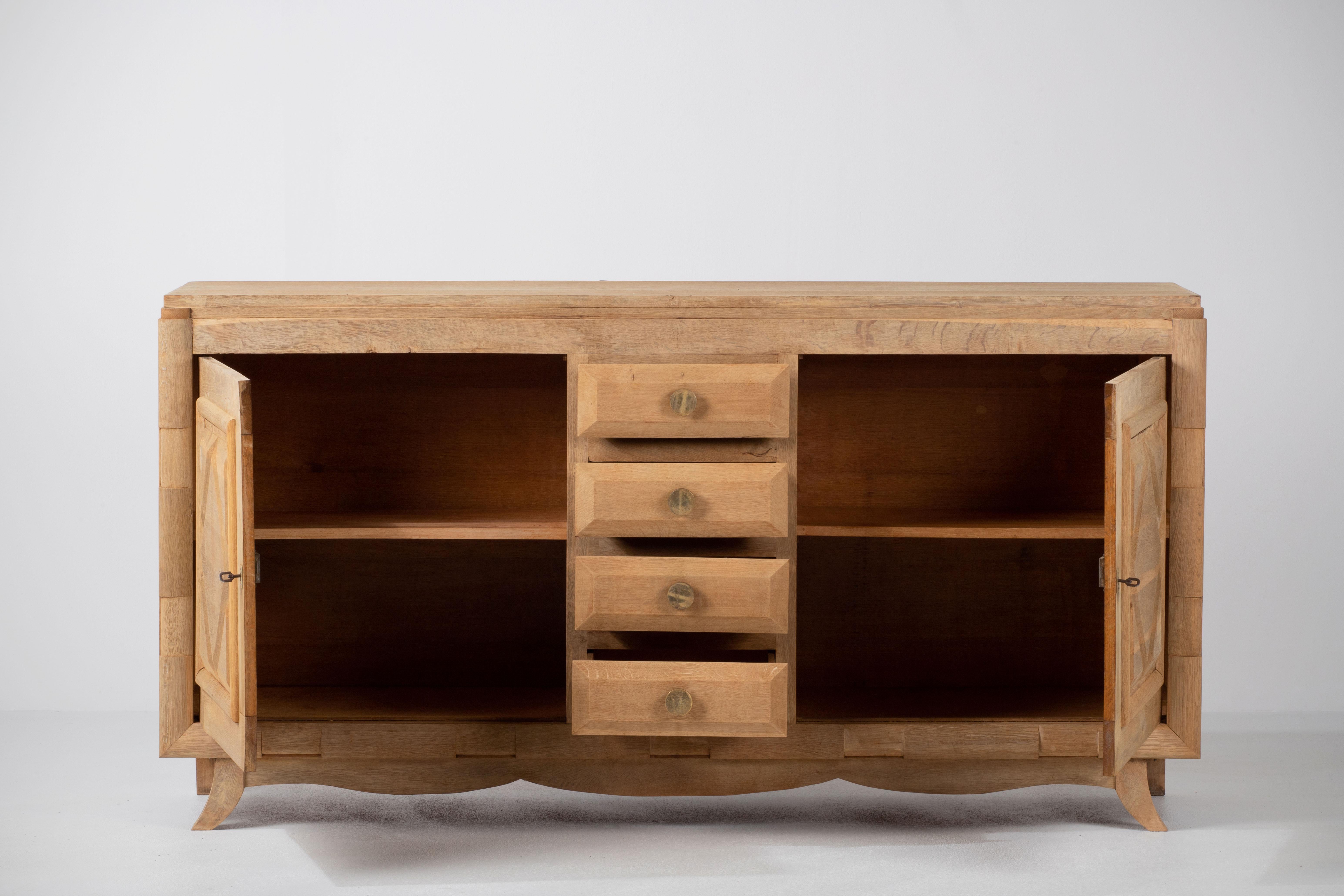Art Deco A Composition of Restrained Geometry: French Oak Credenza, 1940s For Sale