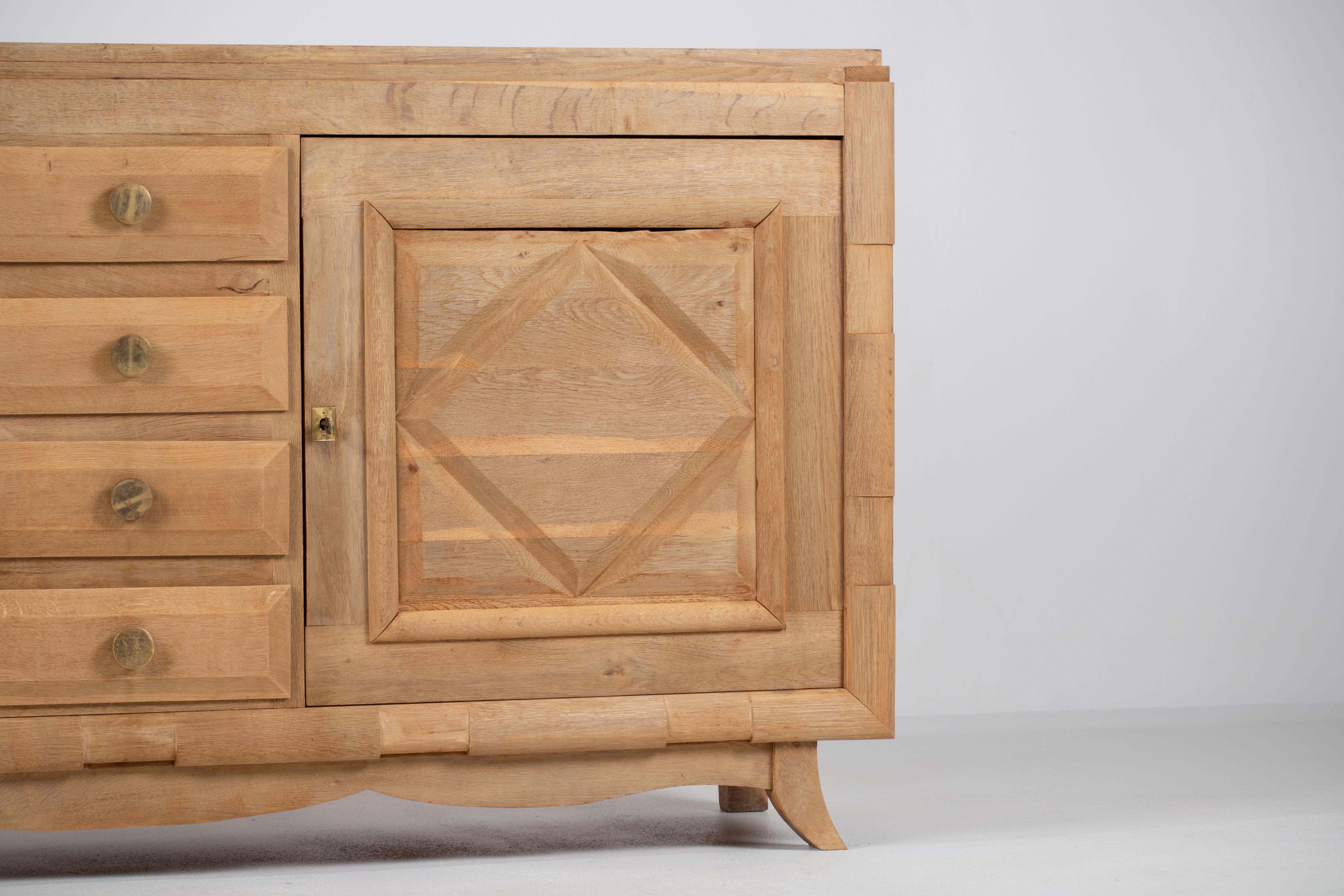 A Composition of Restrained Geometry: French Oak Credenza, 1940s For Sale 1