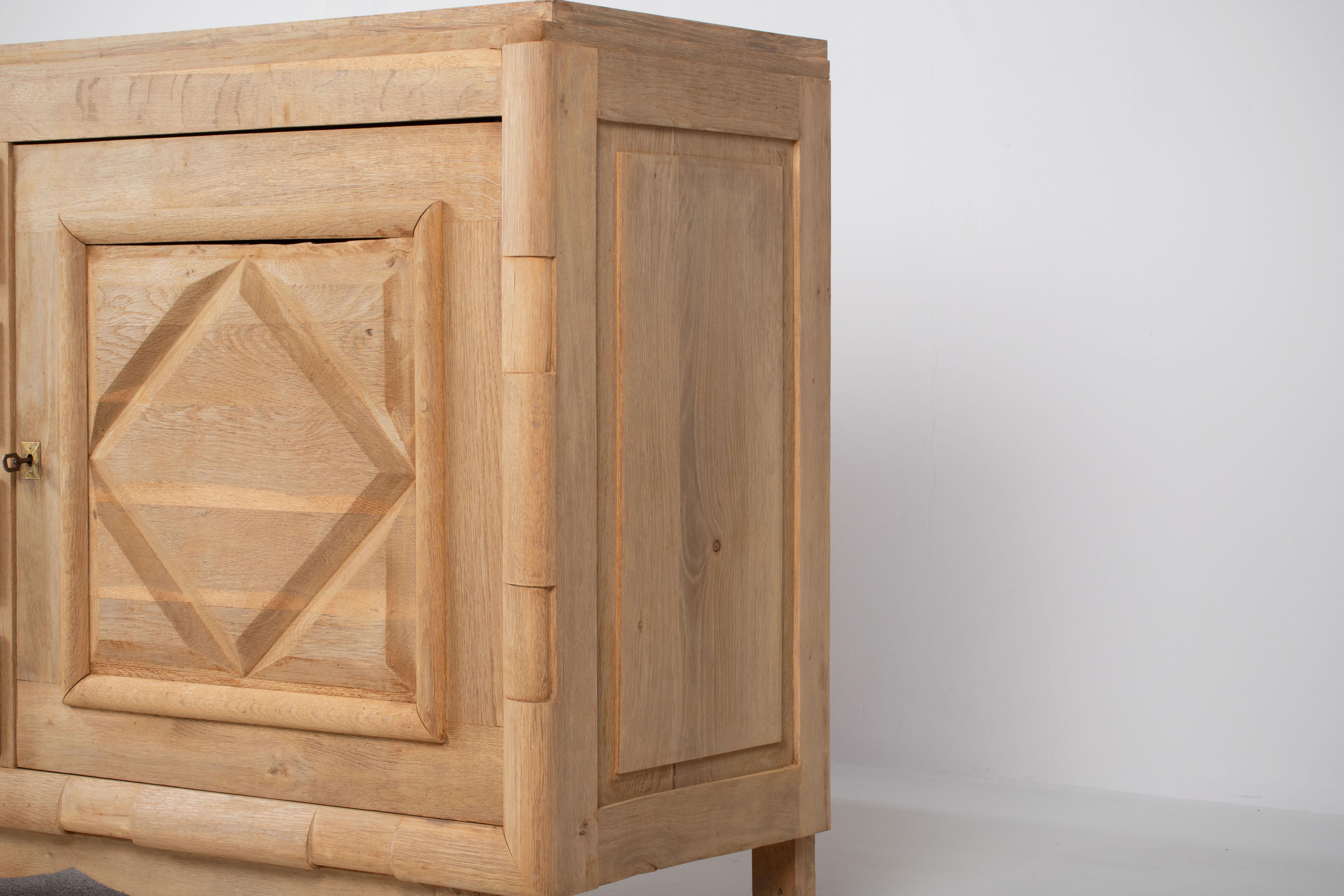 A Composition of Restrained Geometry: French Oak Credenza, 1940s For Sale 7