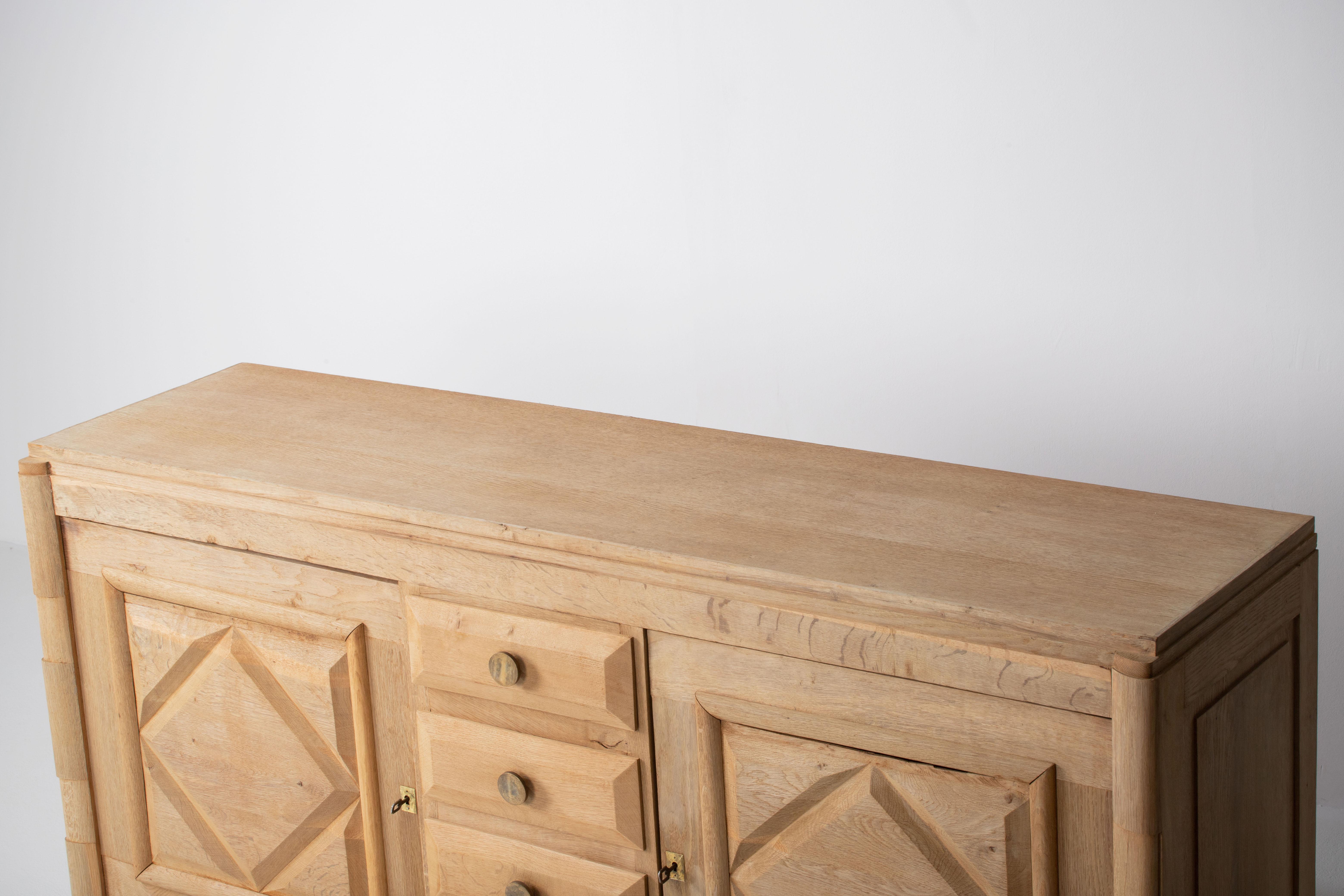 A Composition of Restrained Geometry: French Oak Credenza, 1940s For Sale 4