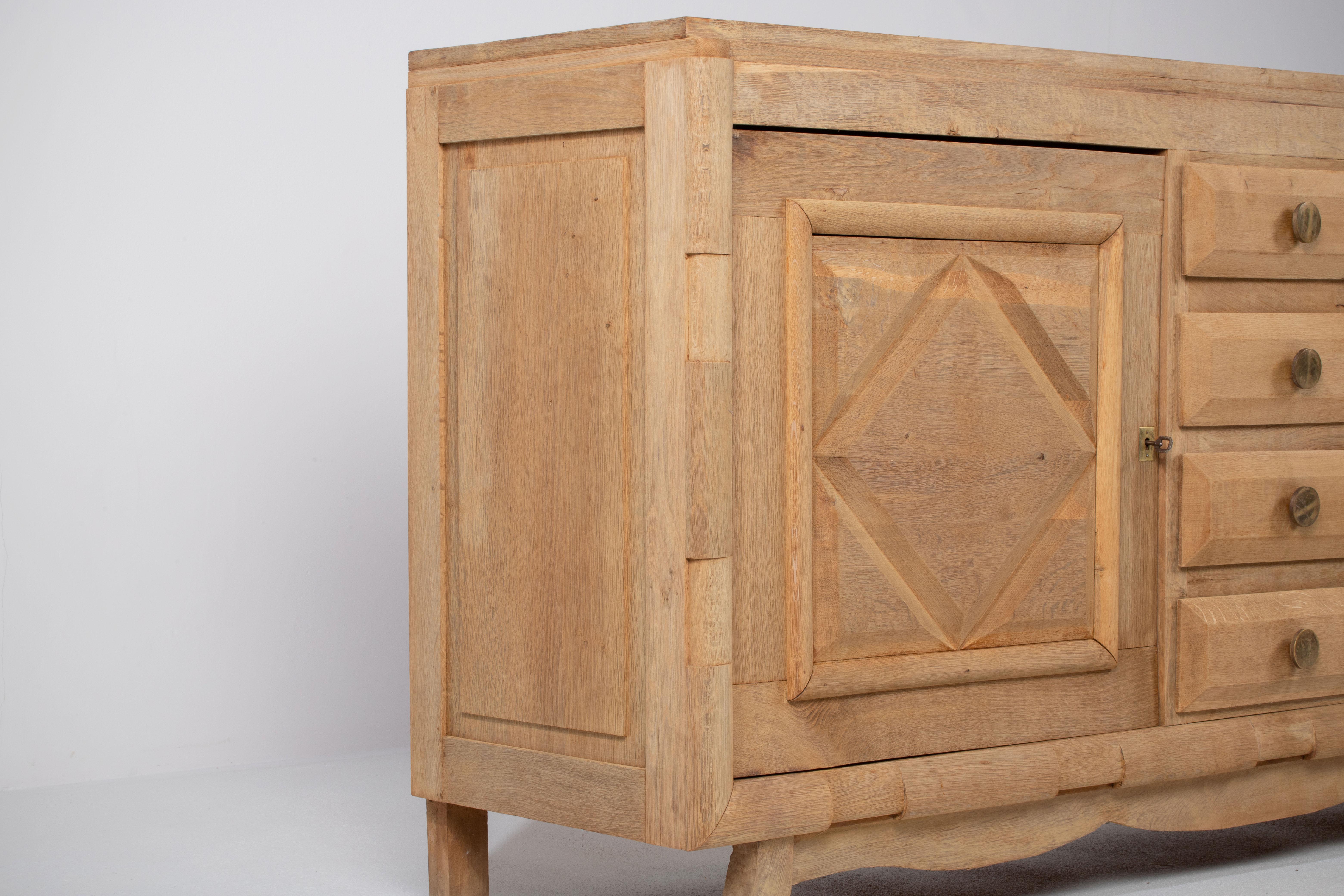 A Composition of Restrained Geometry: French Oak Credenza, 1940s For Sale 6