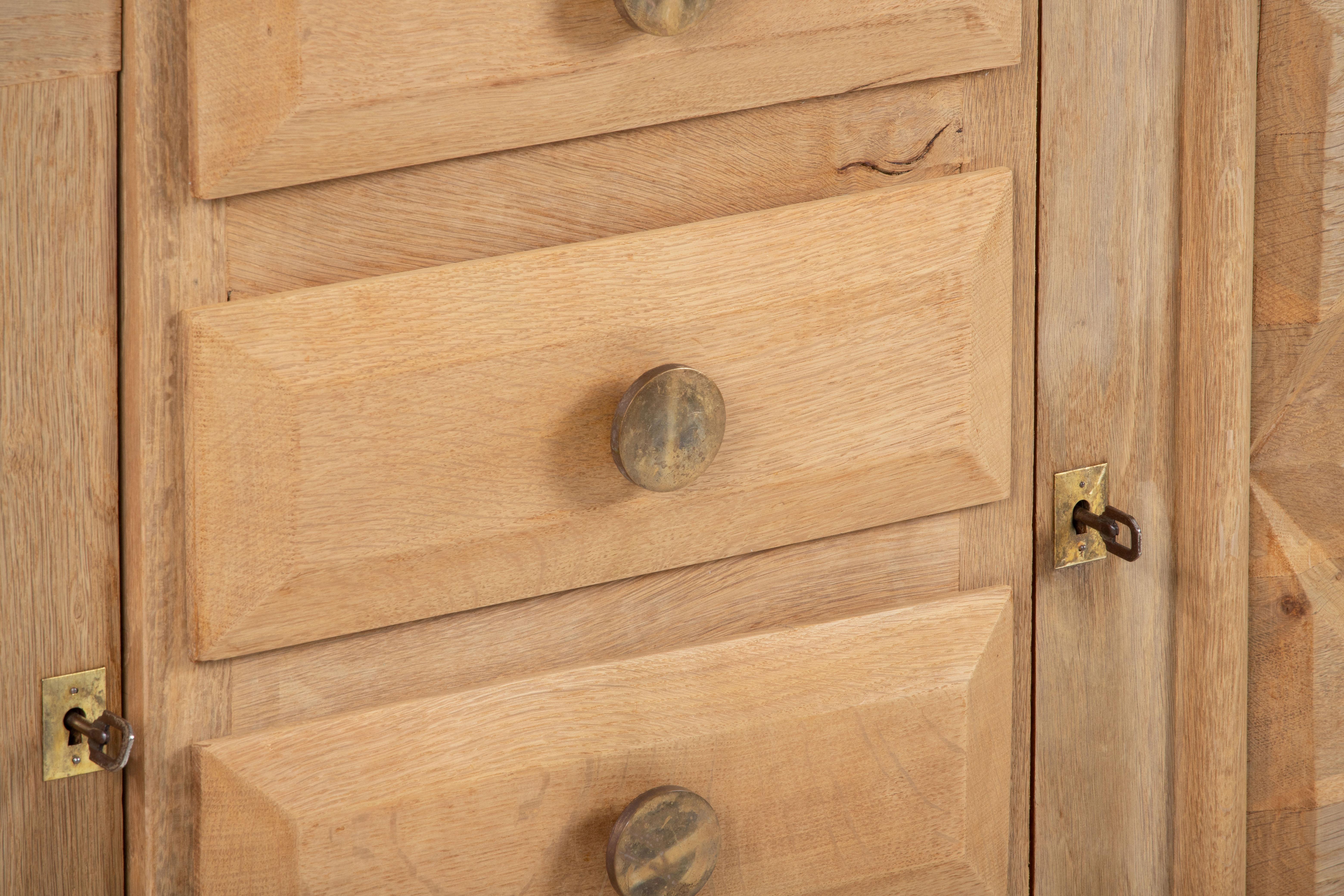 A Composition of Restrained Geometry: French Oak Credenza, 1940s For Sale 3