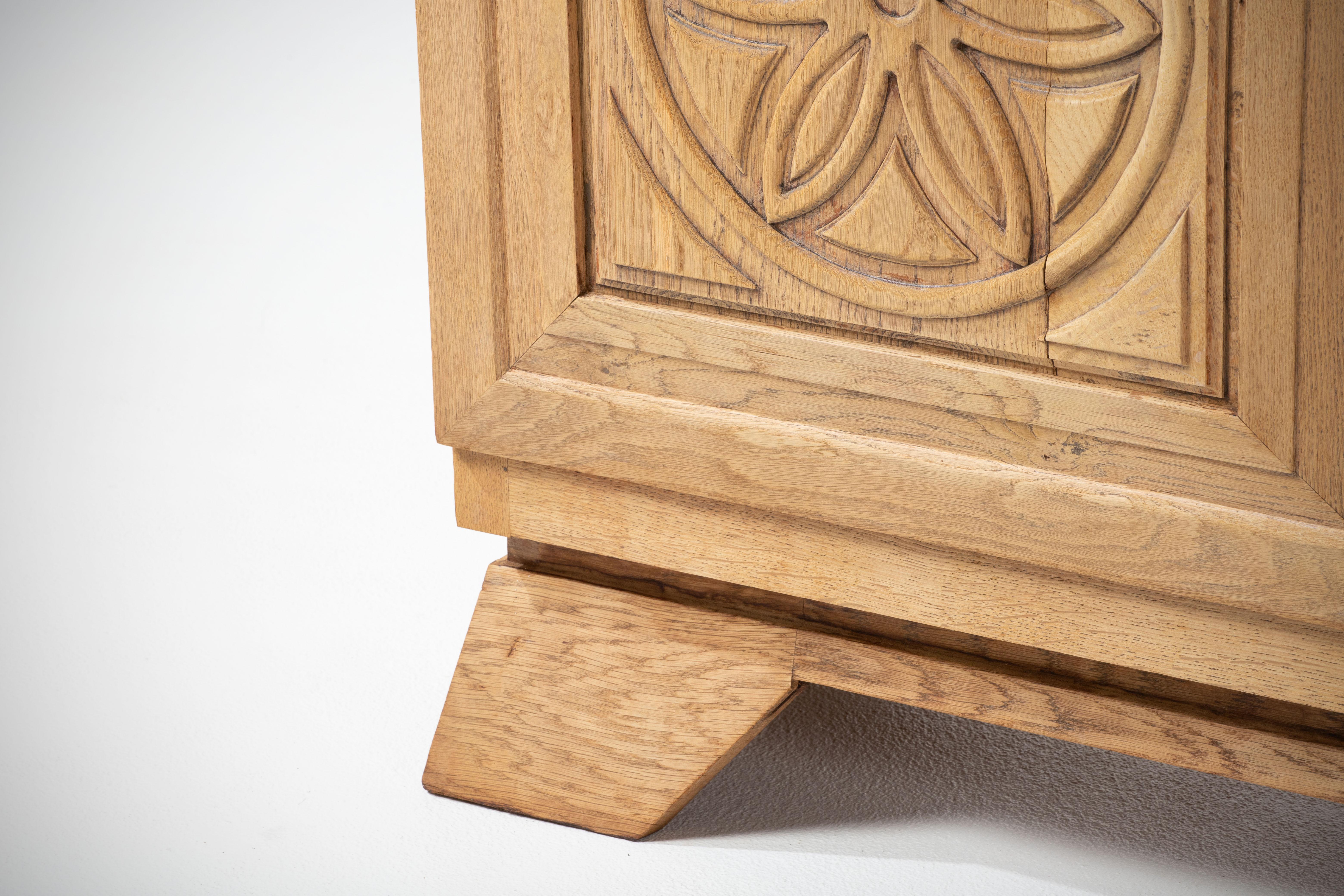 French A Composition of Rural Geometry: Breton Sideboard in Solid Oak, Normandy For Sale