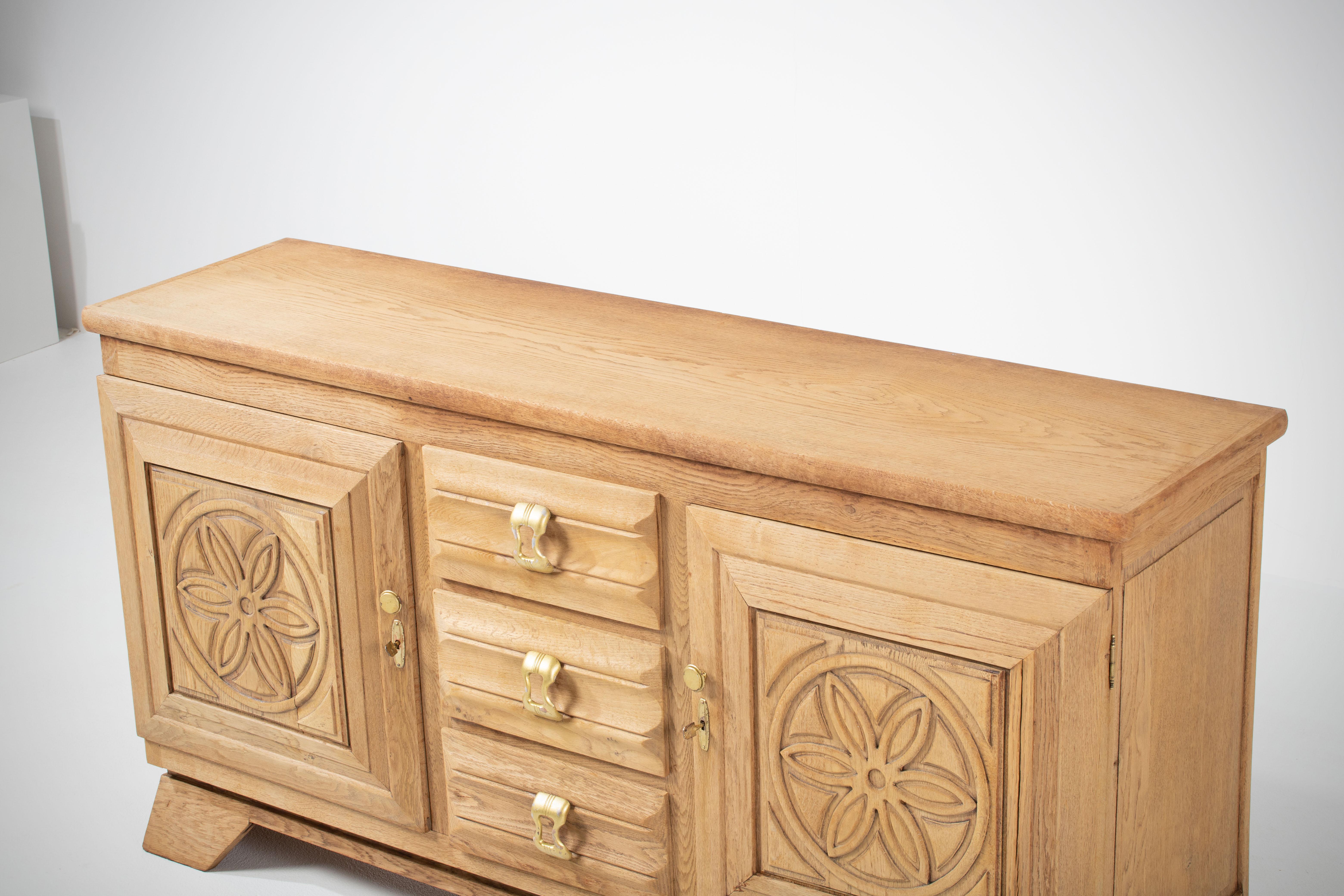 A Composition of Rural Geometry: Breton Sideboard in Solid Oak, Normandy For Sale 1