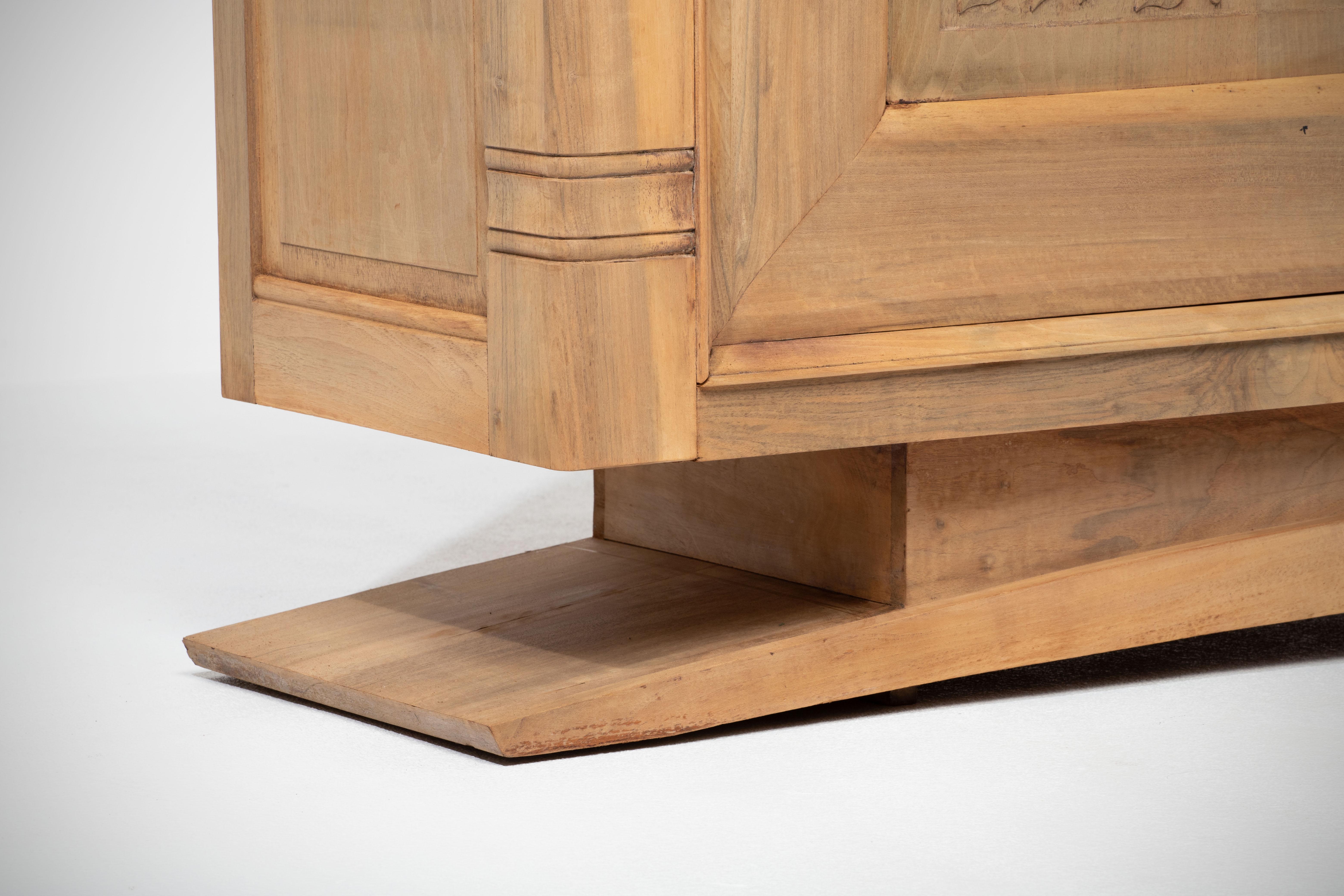 A Composition of Stoic Geometry: French Art Deco Brutalist Sideboard, 1940s For Sale 3