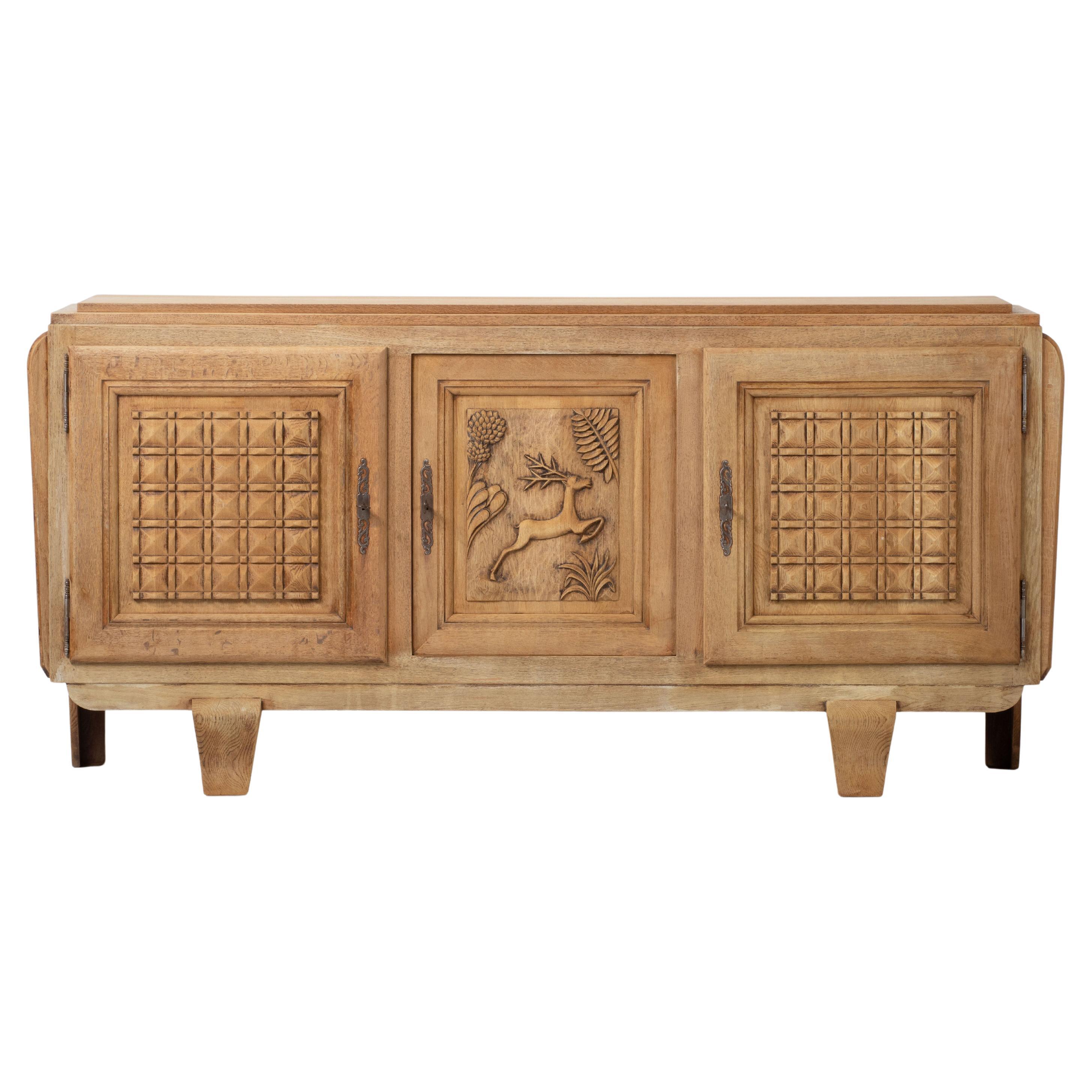 A Composition of Sculptural Solidity: French Art Deco Brutalist Credenza, 1940s