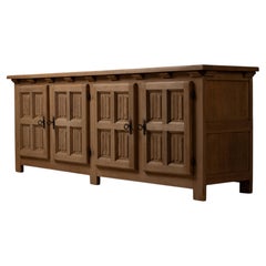 Large Spanish Country Oak Credenza with Paneled Doors, 20th Century