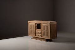 Art Deco Sideboard, Blond Oak, Glazed Centre, France, 1940s