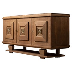 Art Deco Sideboard, Oak, Bronze Mermaid Mounts, Marble Top, France, 1940s