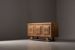 Art Deco Sideboard, Oak, Bronze Mermaid Mounts, Marble Top, France, 1940s