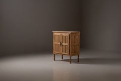 Two Door Cabinet, Pegged Oak, Forged Iron, Turned Legs, Spain, 1950s