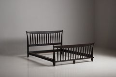 Guillerme et Chambron, Double Bed, Ebonised Oak, France, 1960s