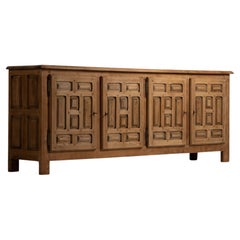 Imposing Spanish Colonial Sideboard, Blond Oak, Wrought Iron, Spain, 1940s