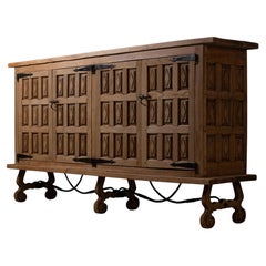 Monumental Castillan Sideboard, Carved Oak, Spain, 1950s