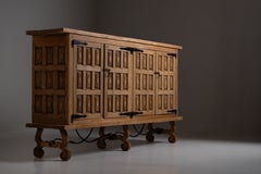 Monumental Castillan Sideboard, Carved Oak, Spain, 1950s