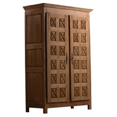 Castillan Oak Armoire, Hand-Carved, Spain, 1950s