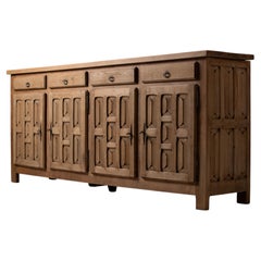 Large Hand-carved Sideboard, Oak, Spain, 1940s