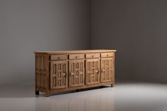 Large Hand-carved Sideboard, Oak, Spain, 1940s
