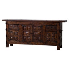 Antique Oak Sideboard, 19th Century Spanish Craftsmanship, Iron Hardware