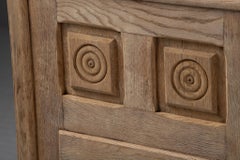 Oak Sideboard with Carved Rosette Panels, France, 1930s