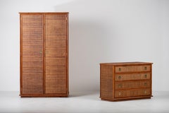Rattan and Bamboo Wardrobe by Dal Vera with Brass Pulls, Italy, 1970s