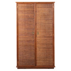 Rattan and Bamboo Wardrobe by Dal Vera with Brass Pulls, Italy, 1970s