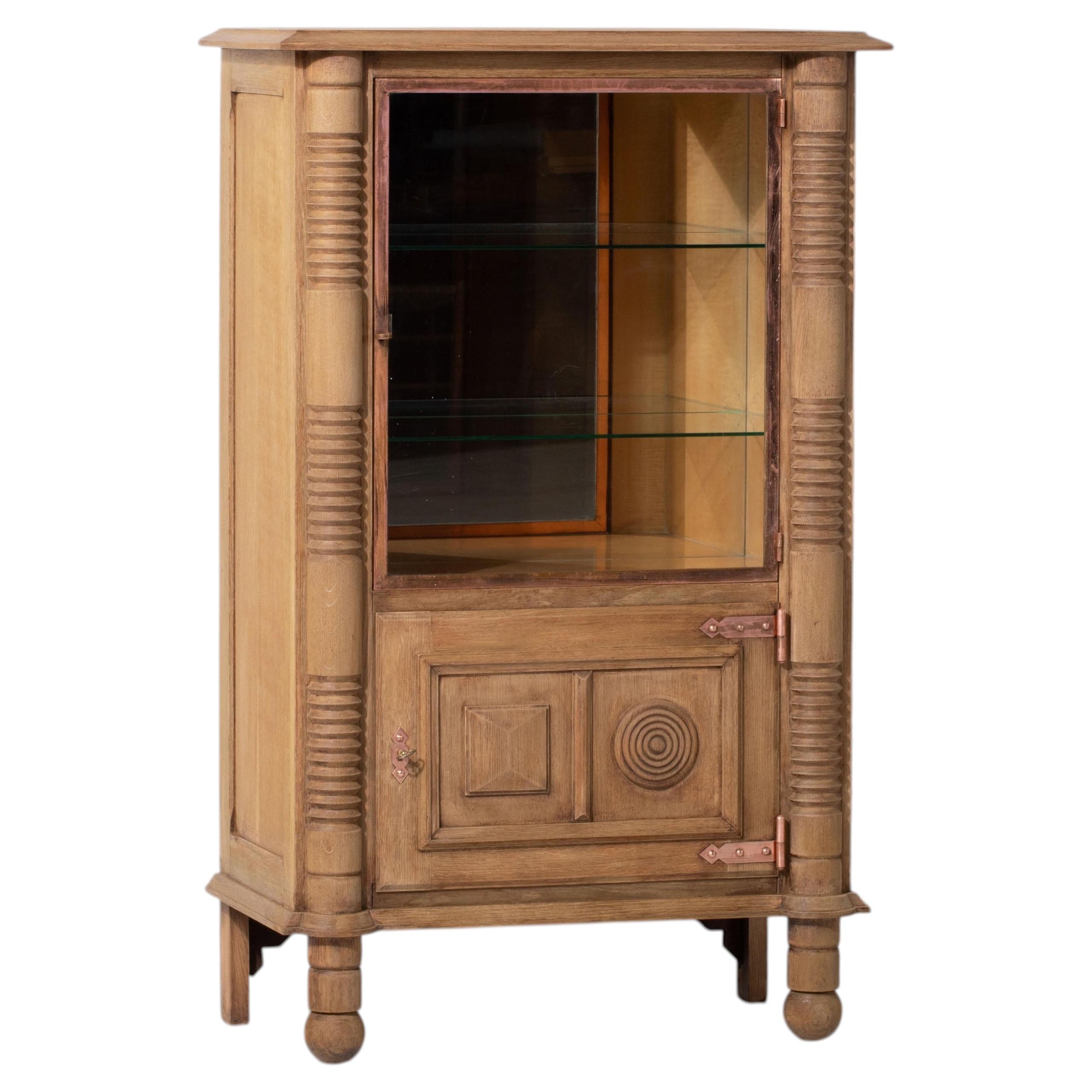 Oak Display Cabinet by Charles Dudouyt with Turned Columns, France, 1950s For Sale