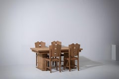 Oak Dining Table by Charles Dudouyt with Checkerboard Top, France, 1940s