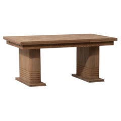 Oak Dining Table by Charles Dudouyt with Checkerboard Top, France, 1940s