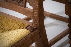 Dudouyt Oak Dining Chairs with Carved Splats, France, 1940s, Set of six