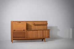Guillerme et Chambron Oak Sideboard with Ceramic Tile Top, France, 1960s