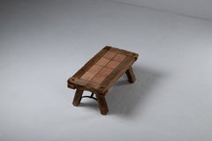 Vernacular Low Table in Oak and Terracotta, French Design, 1940s