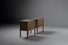 Oak Bedside Commodes with Carved Drawer Fronts, France, 1850s, Pair
