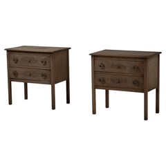 Oak Bedside Commodes with Carved Drawer Fronts, France, 1850s, Pair