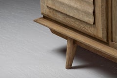 Oak Sideboard, Ribbed Doors and Black Marble Top, France, 1950s