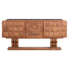 Art Deco Oak Sideboard, Black Marble, France, 1940s