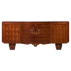 Sideboard im Leleu-Stil mit Intarsienarbeit aus Perlmuttblumen, Frankreich, 1940er Jahre