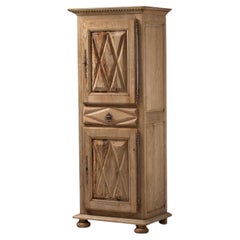 Petite Oak Armoire with Diamond-Point Relief Panels, France, 1940s