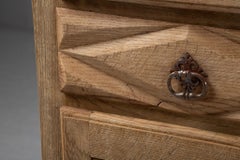 Petite Oak Armoire with Diamond-Point Relief Panels, France, 1940s