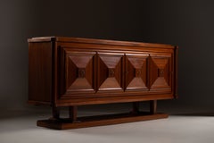 Gaston Poisson Mahogany Enfilade, Diamond Point Doors, France, 1940s