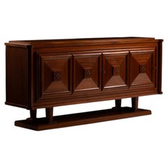 Gaston Poisson Mahogany Enfilade, Diamond Point Doors, France, 1940s