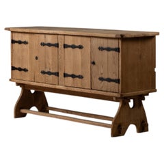 Alpine Oak Trestle Buffet with Hand Forged Strapwork, France, 1950s