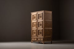 Carved Oak Armoire with Rosette Medallion Panels, France, 1940s