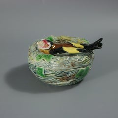 Minton Majolica Goldfinch on Nest Pot and Cover