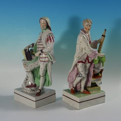 Pair Ralph Wood Staffordshire Pearlware Figures Chaucer & Newton